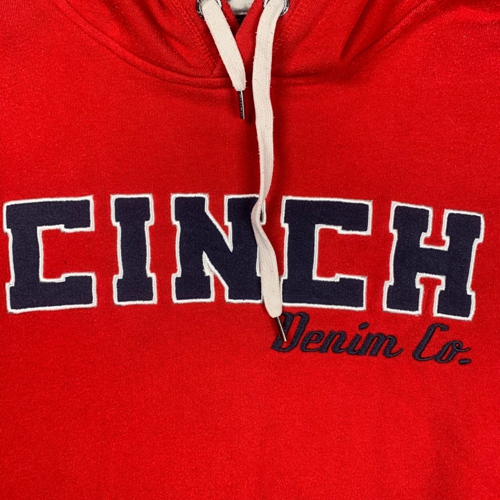 Cinch Hoodie Mens Large Red Denim Co Embroidered Pullover Sweatshirt Western - Picture 6 of 13
